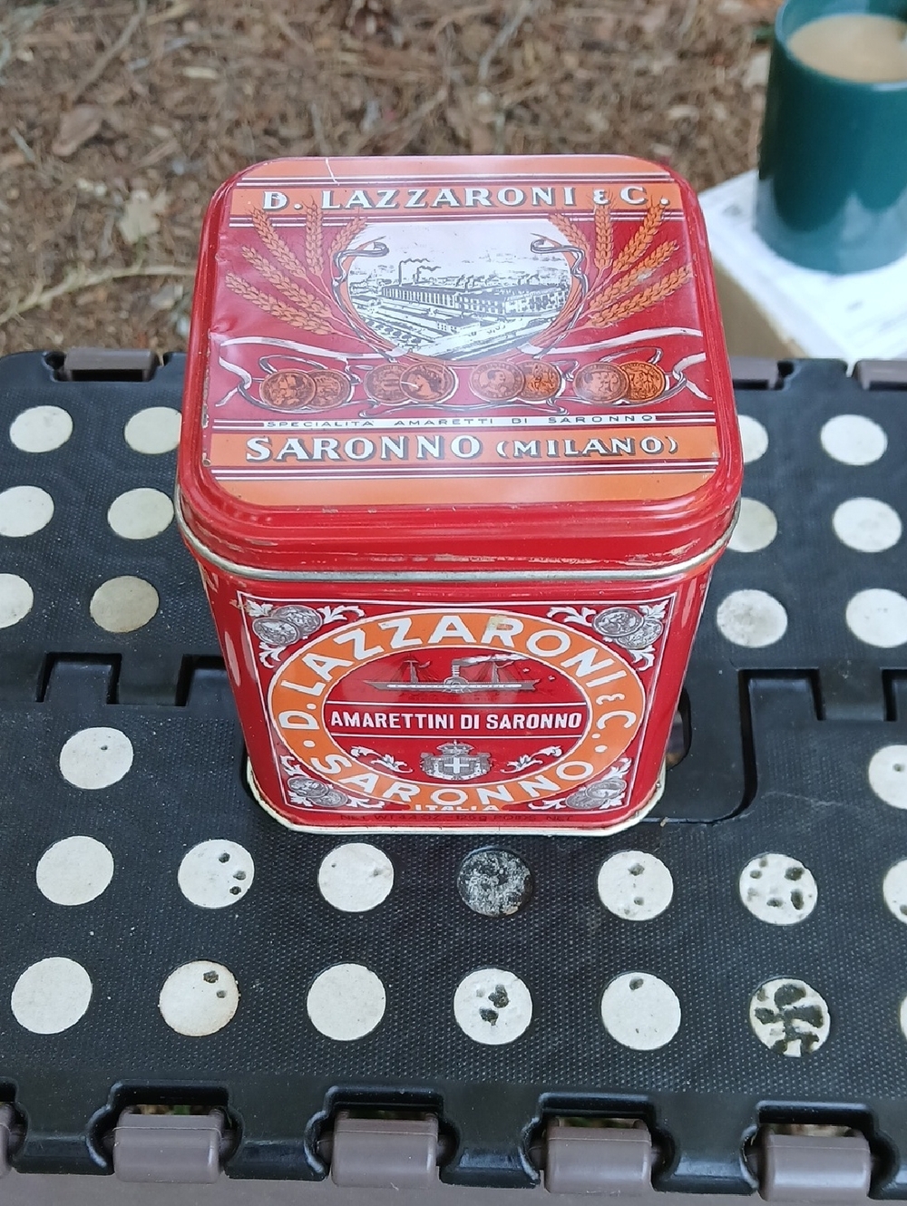 D. Lazzaroni & C. Saronno Red Vintage Tin, Approx, 4"×4"